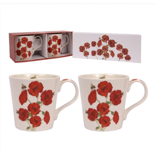 Set of 2 Mugs Bee-Tanical Red Poppies