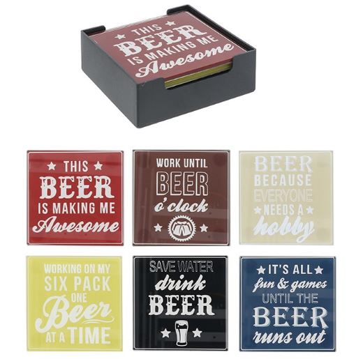 Square glass coasters - Various Beer related sayings