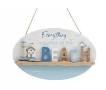Wooden hanging oval shaped 3D plaque - Everything is Better at the Beach