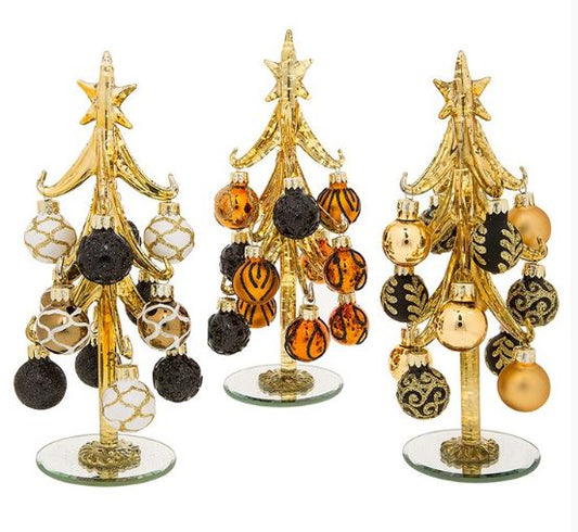 Glass Christmas tree and baubles - Black and Gold large