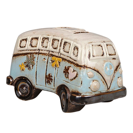 Village Pottery Blue Campervan Money Box