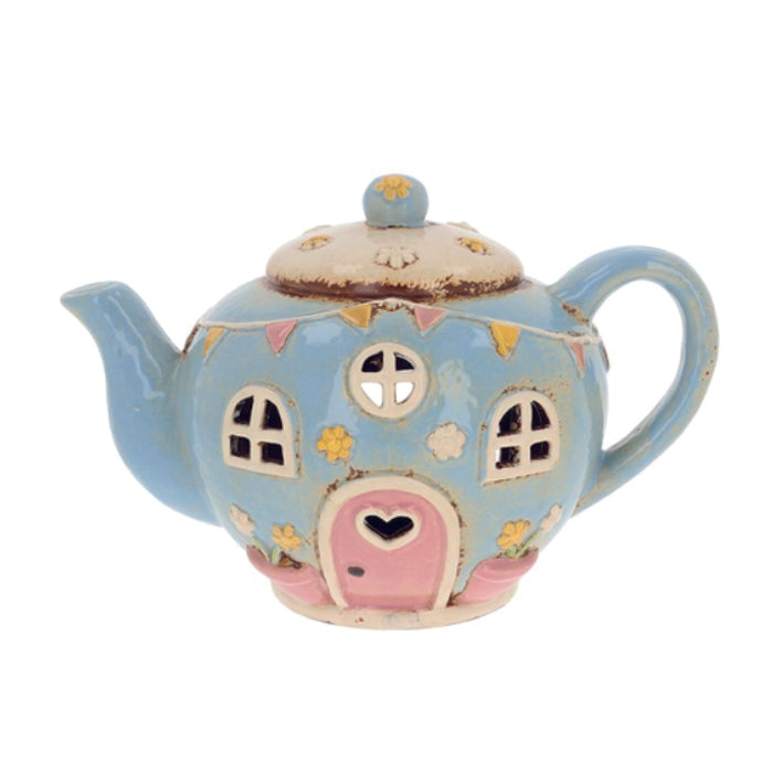 Village Pottery Round, Blue Teapot Tealight Holder