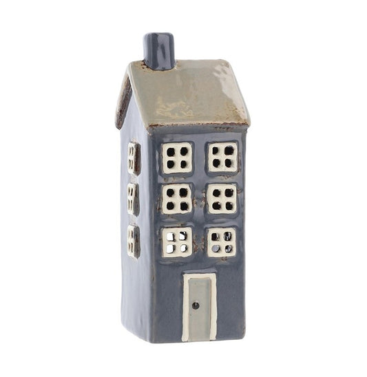 Village Pottery Blue Tall House Tealight Holder