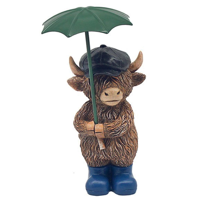 Highland Cow, Boy Holding Umbrella