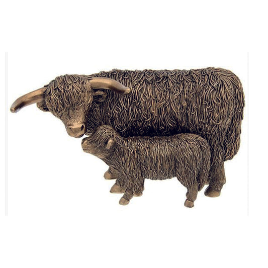 Bronze highland cow and calf large ornament