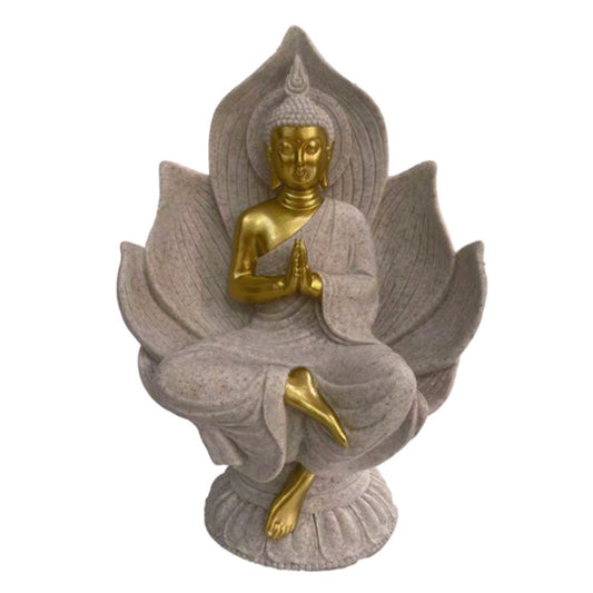 Sandstone and Gold Effect Buddha Ornament