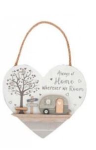 Wooden hanging heart plaque 3D Caravan.  Always at Home Wherever We Roam