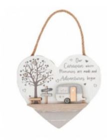 Wooden hanging heart plaque 3D Caravan memories