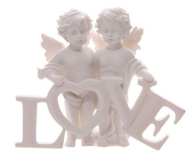 Pair of Cherubs holding LOVE letters