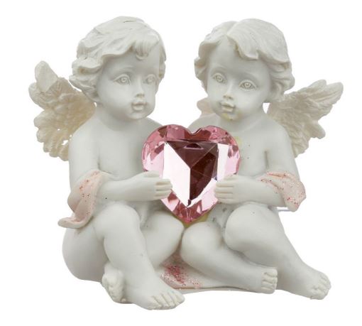 Shelf sitter little cherubs with pink jewel heart