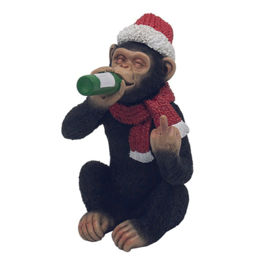 Cheeky Monkey Chimp With Christmas Hat Sitting Drinking From A Bottle. Small