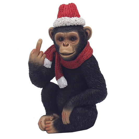 Cheeky Monkey Chimp With Christmas Hat Sitting Giving the Finger, large