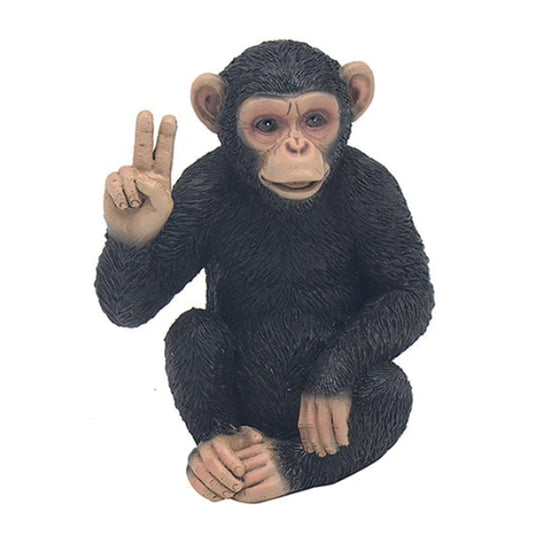 Cheeky Monkey Chimp Sitting Giving the Peace Sign. Small