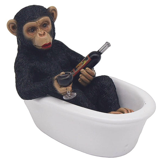 Cheeky Monkey Lady Chimp in the bath with a bottle and glass of wine, small
