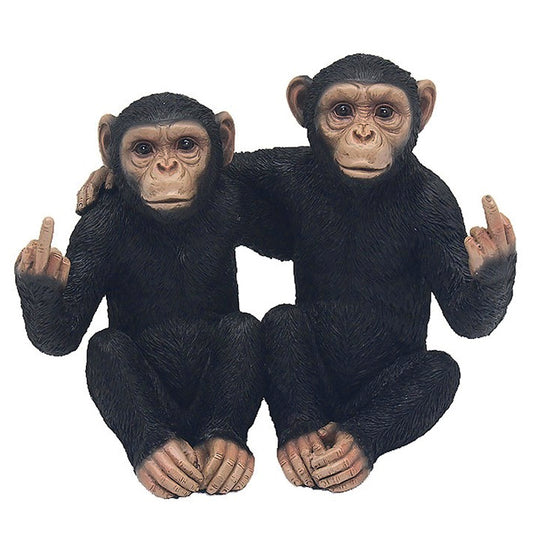 Cheeky Monkey Chimp pair sitting giving the middle finger. Large