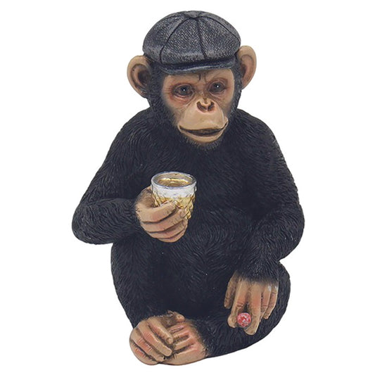 Cheeky Monkey Chimp with a flat cap sitting drinking scotch small