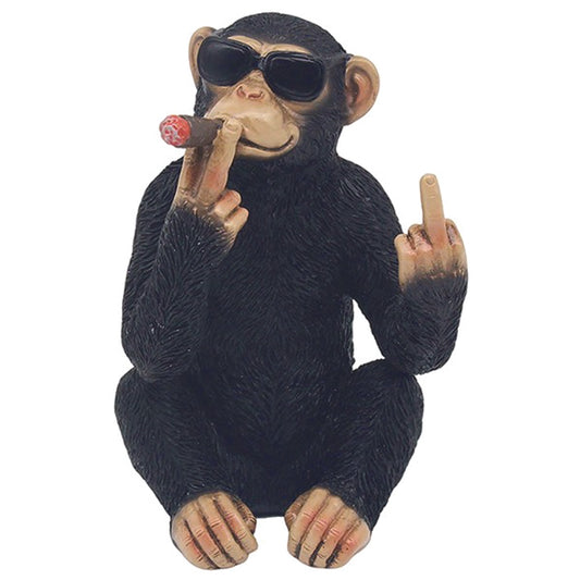 Cheeky Monkey Chimp sitting smoking a cigar giving a middle finger, small