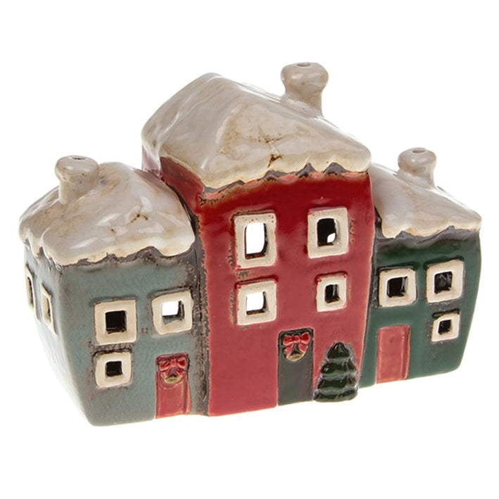 Village Pottery Christmas 3 Houses Tealight Holder