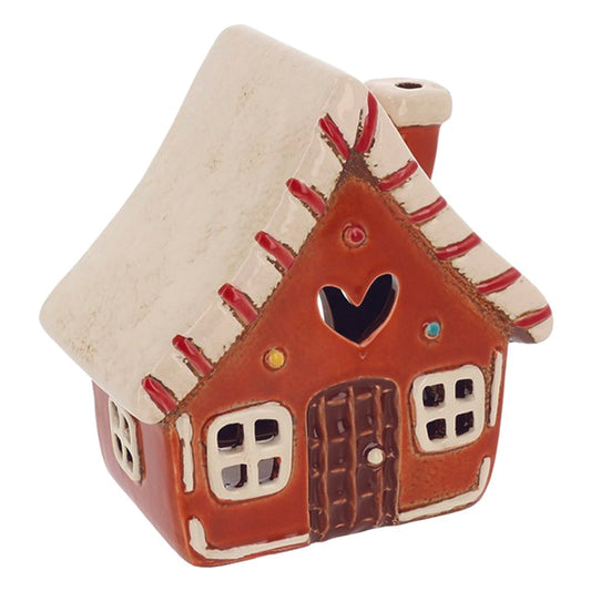 Village Pottery Gingerbread Candy Cane House Tealight Holder