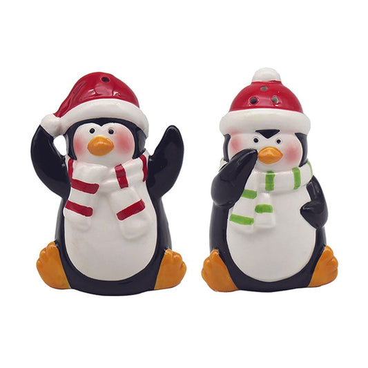 Ceramic Salt and Pepper Set - Christmas Penguins