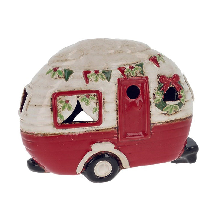 Village Pottery Red Christams Caravan Tealight Holder