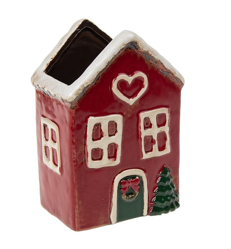 Village Pottery Christmas Red House Planter