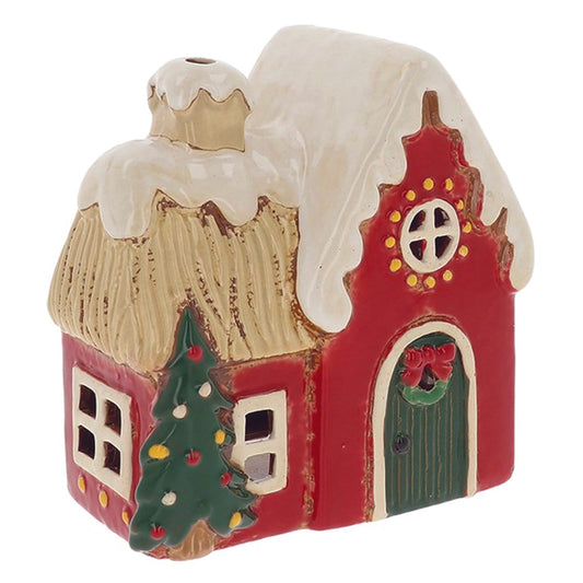 Village Pottery Small Christmas Red House With Round Window Tealight Holder