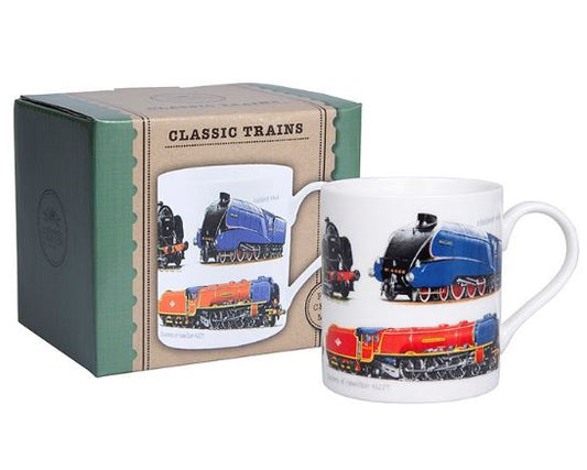 Boxed Mug with various classic trains images