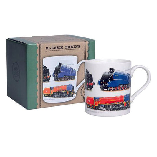 Boxed Mug with various classic trains images