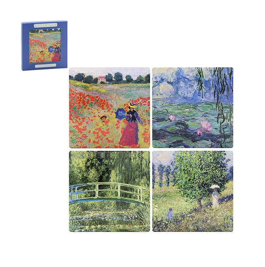 Set of 4 different Claude Monet prints ceramic coasters