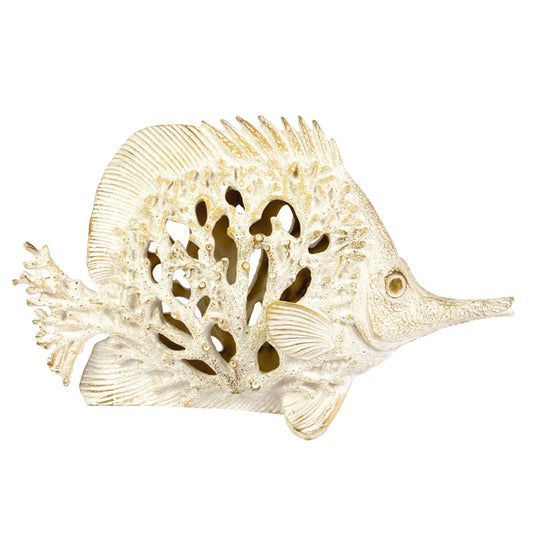 Coral Creatures, Long Nose Butterfly Fish Ornament, large, white