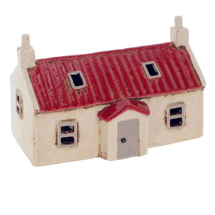 Village Pottery Croft House with Red Tin Roof Tealight Holder