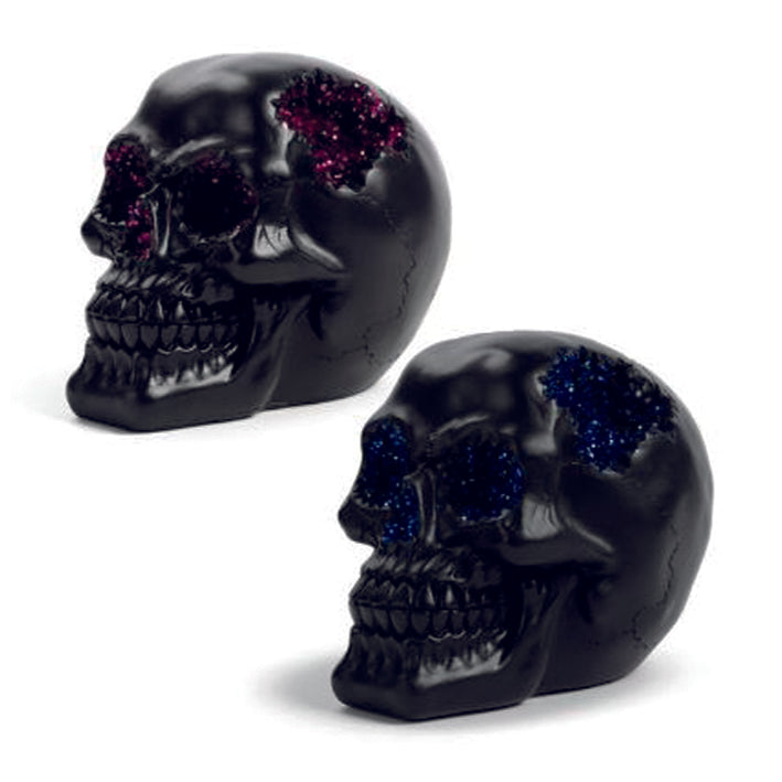 Black metallic skull with crystals