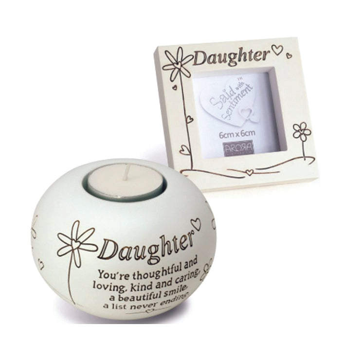 Sentiment Tealight Holder And Frame Set.  DAUGHTER