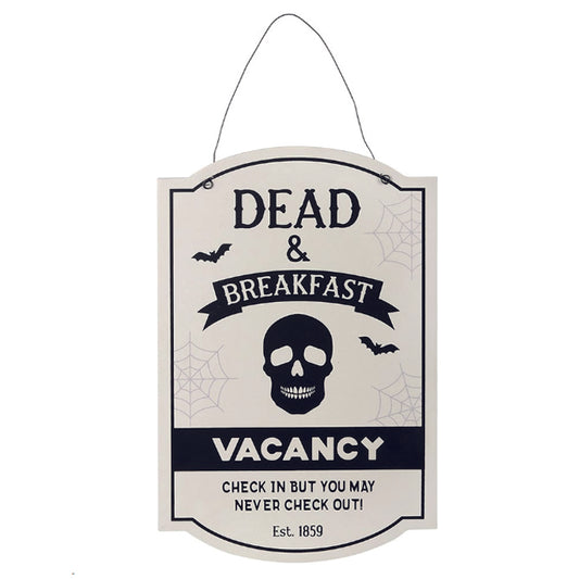 Hanging wooden sign.  Dead & Breakfast Halloween Sign