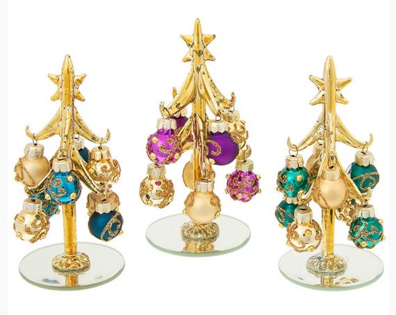 Glass Christmas tree and baubles - Decadent tones  small