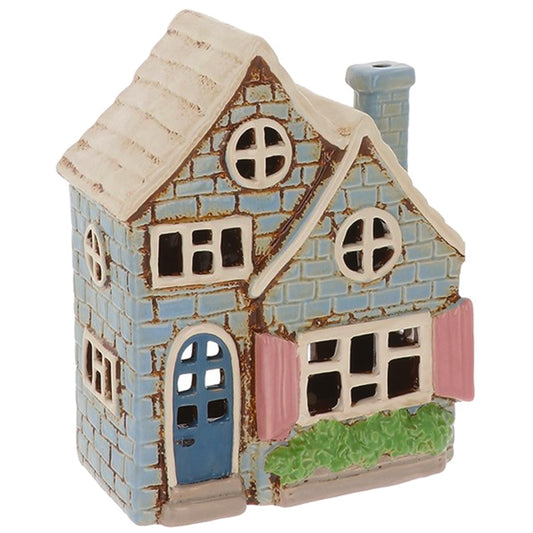 Village Pottery Double House Blue Tealight Holder