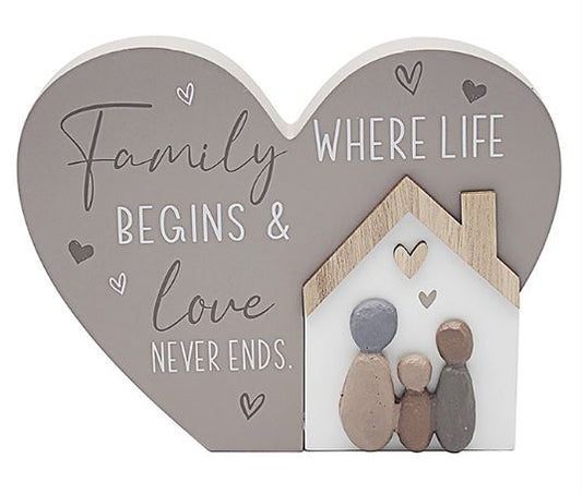 Wooden Standing Heart.  FAMILY, where life begins and love never ends