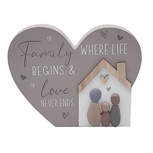 Wooden Standing Heart Plaque.  FAMILY, where life begins and love never ends