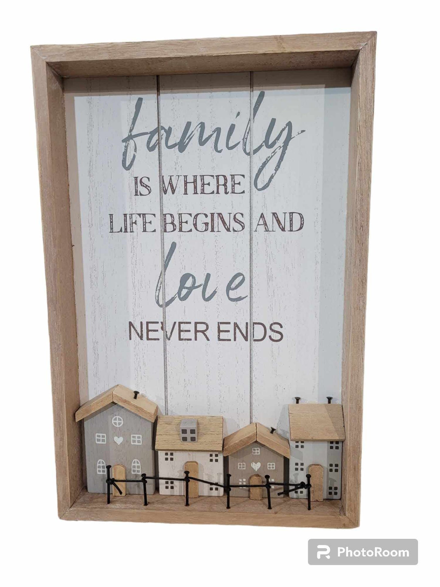 Rustic Wooden framed plaque - Family is where life begins and love never ends