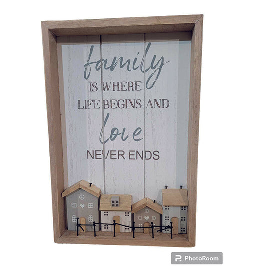 Rustic Wooden framed plaque - Family is where life begins and love never ends