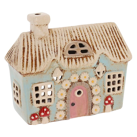 Village Pottery Daisy Flower Cottage with Dormer Tealight Holder