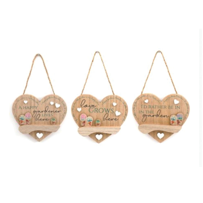 Wooden Hanging Heart Shaped Plaques - Flower Garden Range
