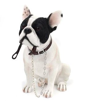 French Bulldog, black and white , sitting with lead Dog ornament