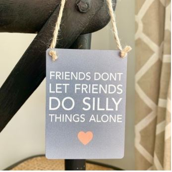 Hanging metal sign - Friends don't let friends do silly things alone