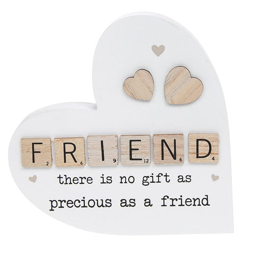 Scrabble Sentiments Wooden Standing Heart. FRIEND, there is no gift as precious as a friend