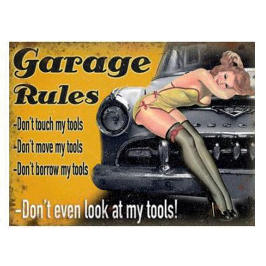 Large metal sign - Garage Rules - don't touch my tools