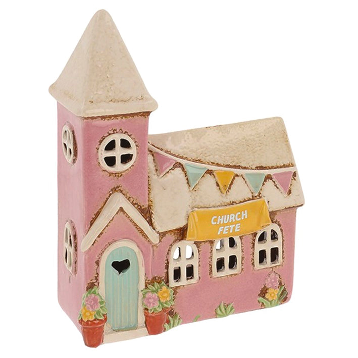 Village Pottery Pink Garden Fete Church Tealight Holder