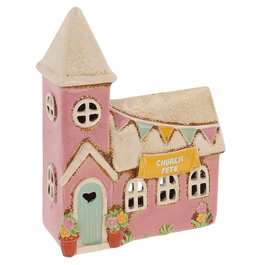 Village Pottery Pink Garden Fete Church Tealight Holder