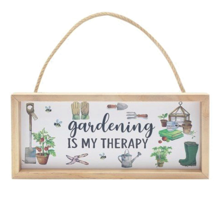 Wooden Hanging Plaque - Gardening Is My Therapy